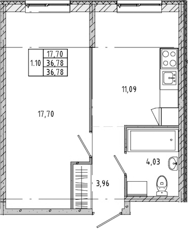 1-комнатная квартира 36.06 м², 1/12 эт., ЖК «Новые горизонты 2»